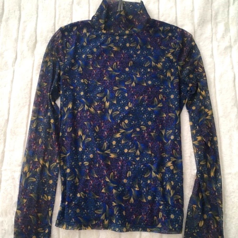 Anthropologie Gauzy Lined Turtleneck Blue motif